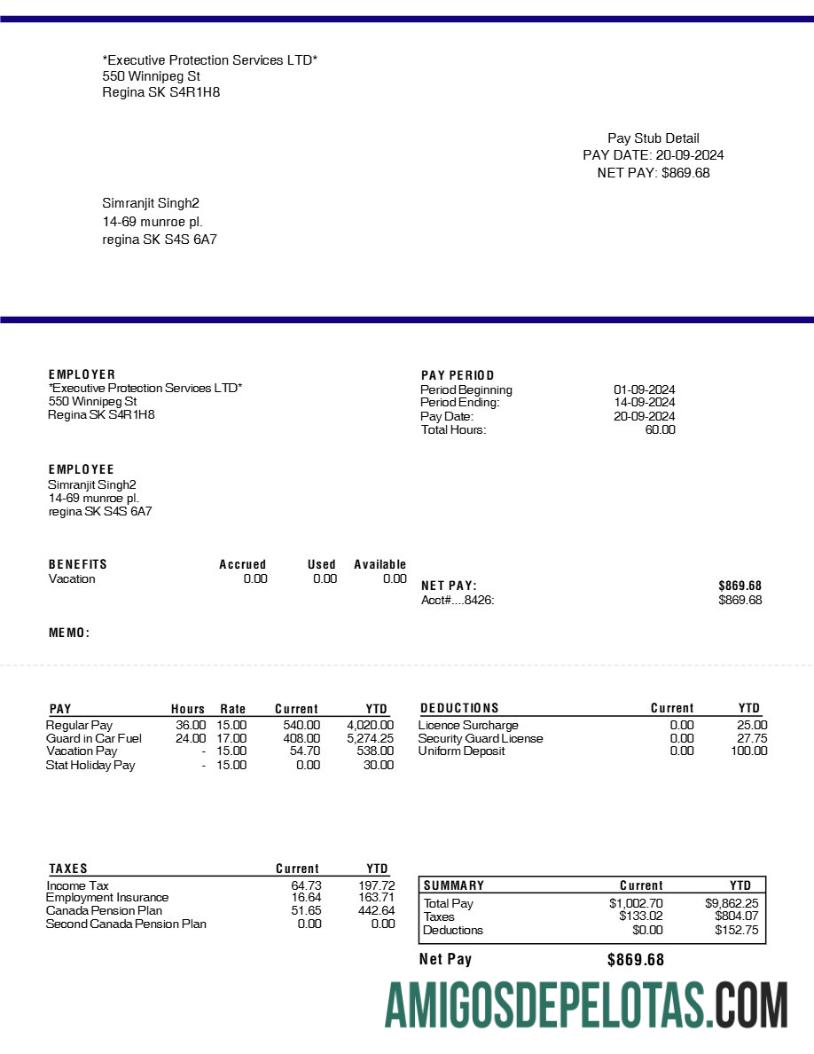 Em branco Modelo de recibo de pagamento da Executive Protection Services LTD em formatos Word e PDF.pdf, 1